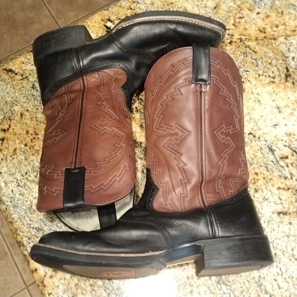 Durango Men’s Leather Cowboy Boots Black/Brown Embroidered Uppers DB4112 Sz 11D - Picture 7 of 12